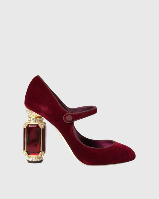 Blythe Velvet Strap Diamond Vintage Heels In Wine