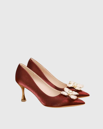 Bonnie Pearl Flower Pumps In Red