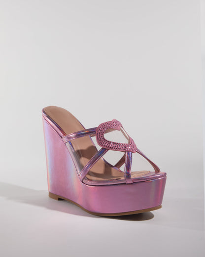 Brielle Rhinestone Heart Wedge Mules