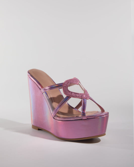 Brielle Rhinestone Heart Wedge Mules