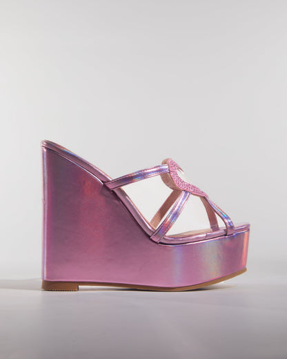 Brielle Rhinestone Heart Wedge Mules