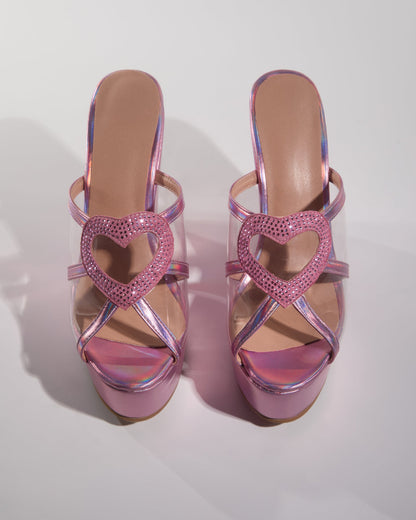 Brielle Rhinestone Heart Wedge Mules