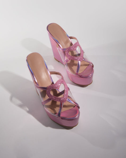 Brielle Rhinestone Heart Wedge Mules
