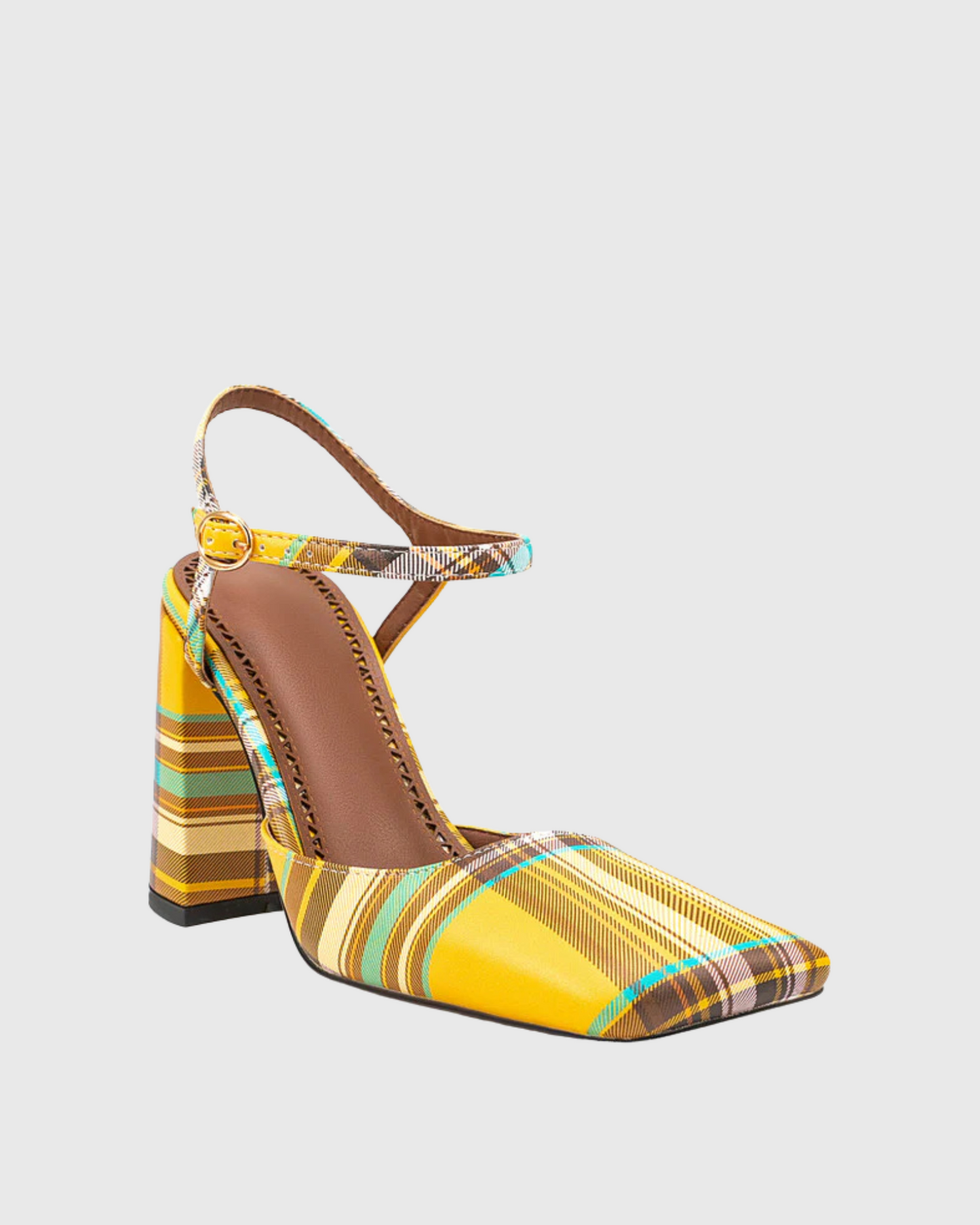 Brio Plaid Strap Pumps In Yellow