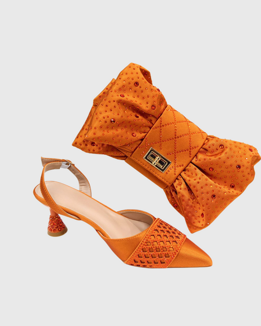 Bristol Cutout Rhinstone Slingback Pumps & Bags Set In Orange