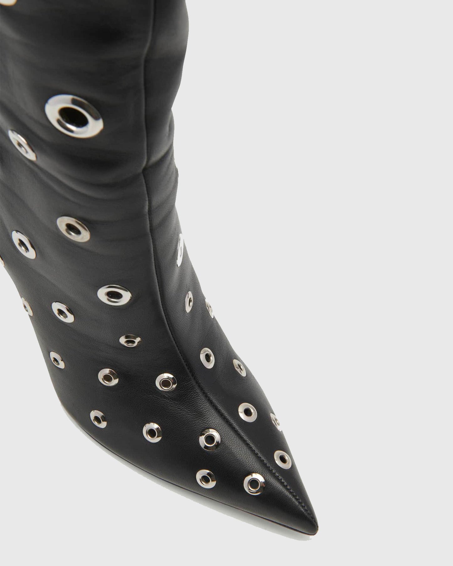 Brunilda Rivet Cutout Leather Knee High Boots In Black