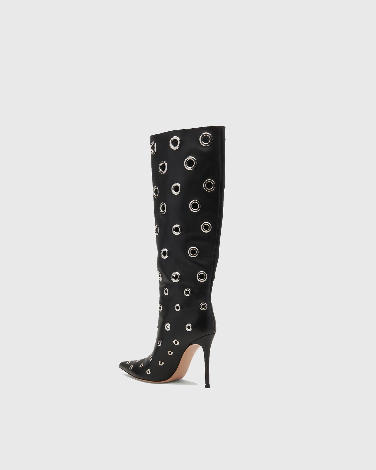 Brunilda Rivet Cutout Leather Knee High Boots In Black