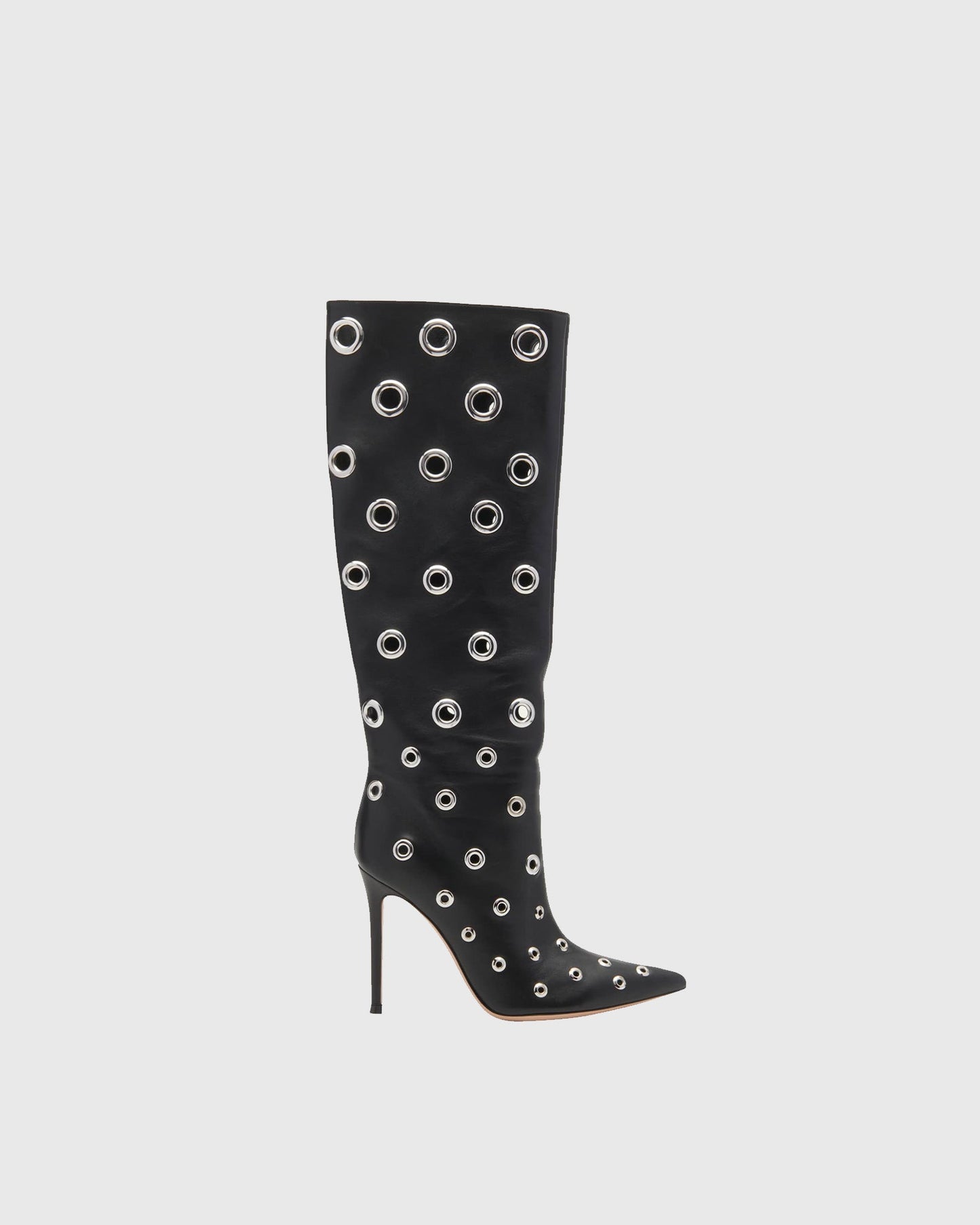 Brunilda Rivet Cutout Leather Knee High Boots In Black