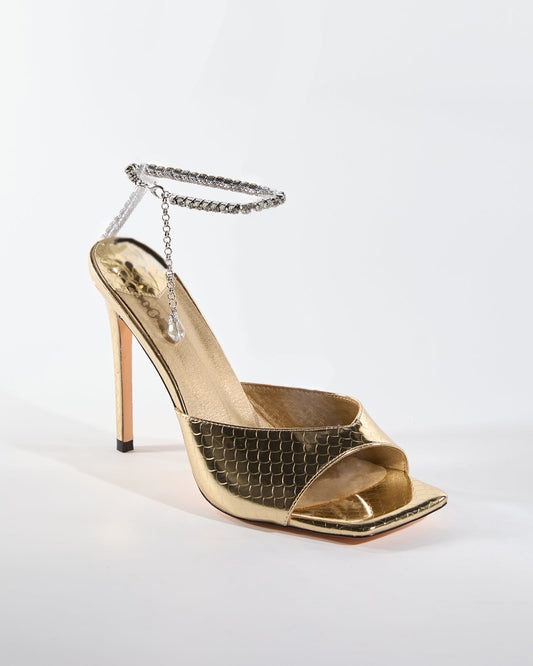 Gilberta Texture Rhinestone Strap Sandals In Gold