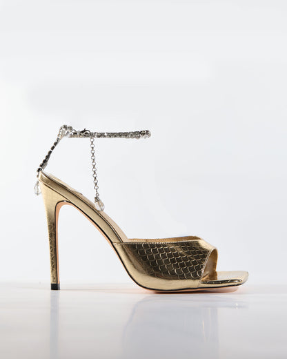 Gilberta Texture Rhinestone Strap Sandals In Gold