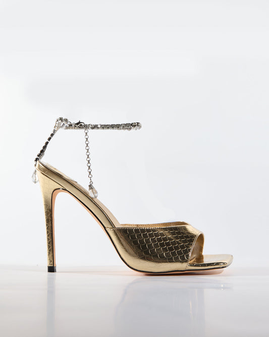 Gilberta Texture Rhinestone Strap Sandals In Gold