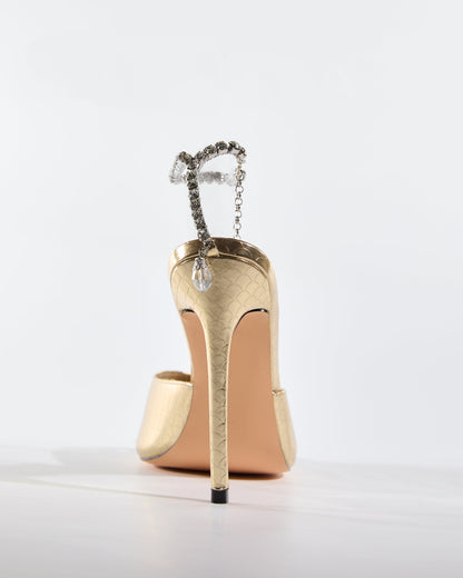 Gilberta Texture Rhinestone Strap Sandals In Gold