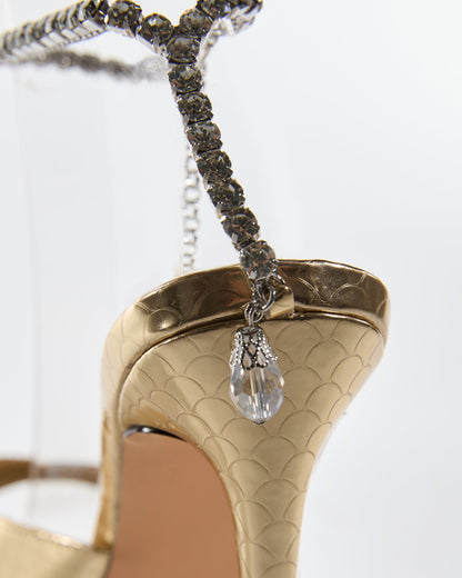 Gilberta Texture Rhinestone Strap Sandals In Gold