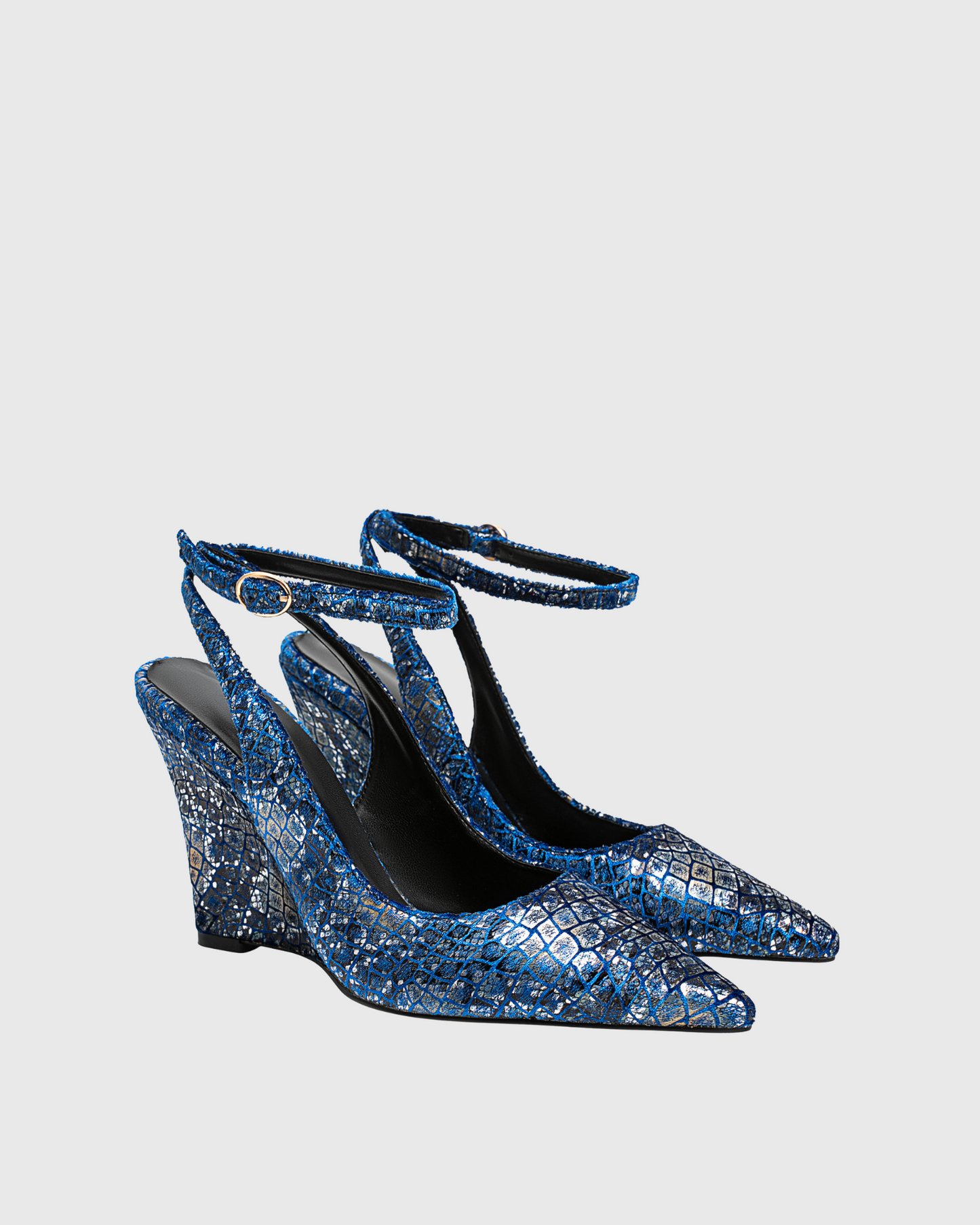 Cade Snake Print Wedge Strap Pumps In Blue