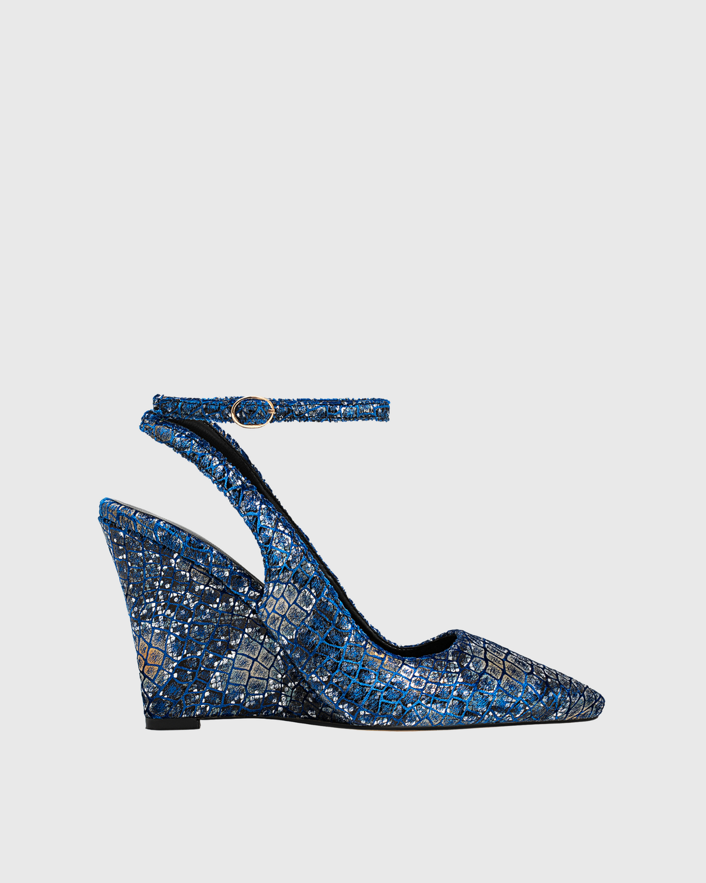 Cade Snake Print Wedge Strap Pumps In Blue