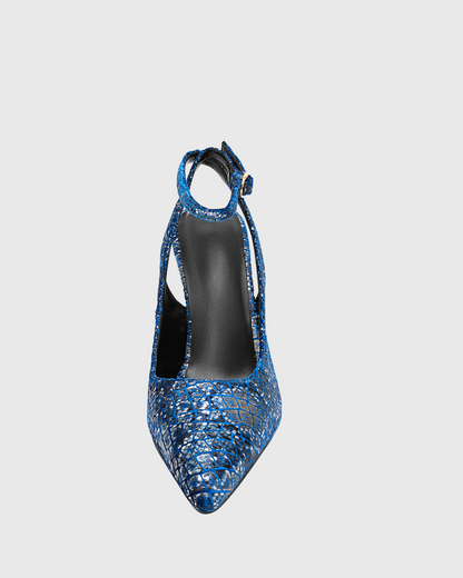 Cade Snake Print Wedge Strap Pumps In Blue