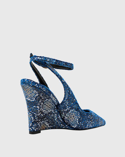 Cade Snake Print Wedge Strap Pumps In Blue