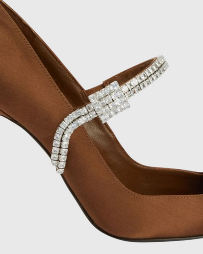 Caden Rhinestone Strap Satin Pumps In Brown