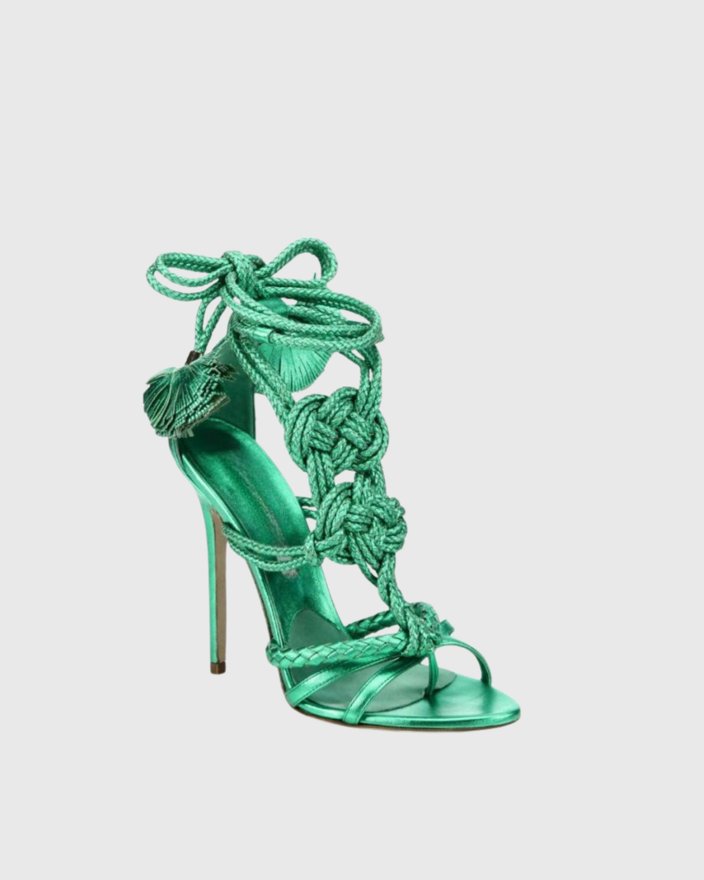 Cahid Woven Lace Up Sandals In Green