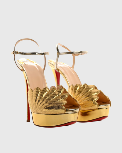 Cali Shell Embellished Platform Sandals In Gold