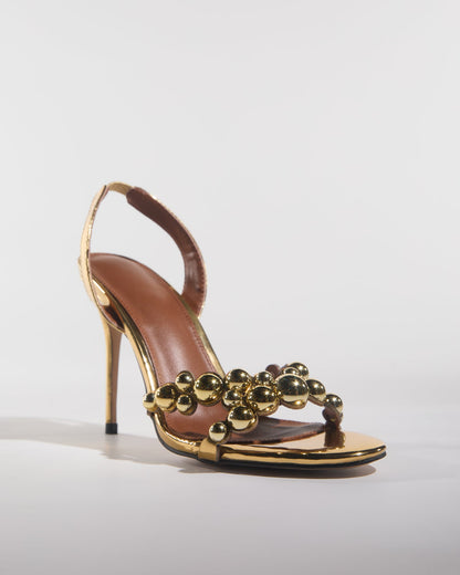 Cameo Beads Sandals In Gold