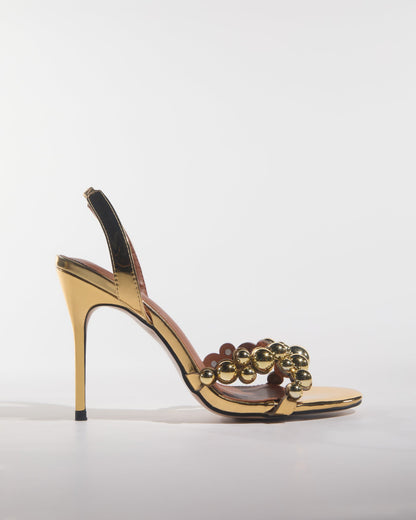 Cameo Beads Sandals In Gold