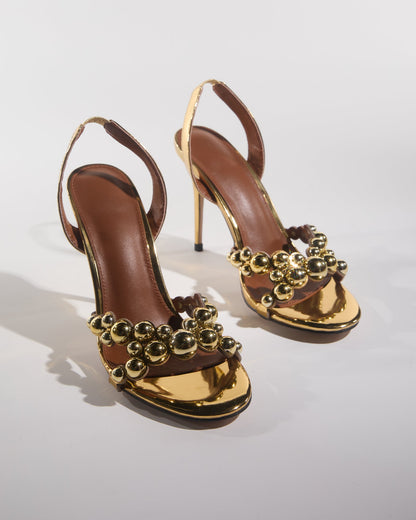 Cameo Beads Sandals In Gold