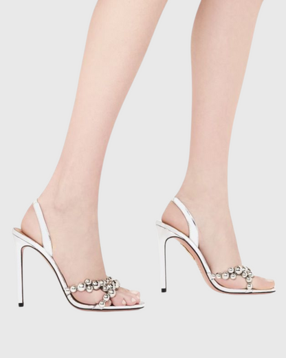 Cameo Beads Sandals In Silver