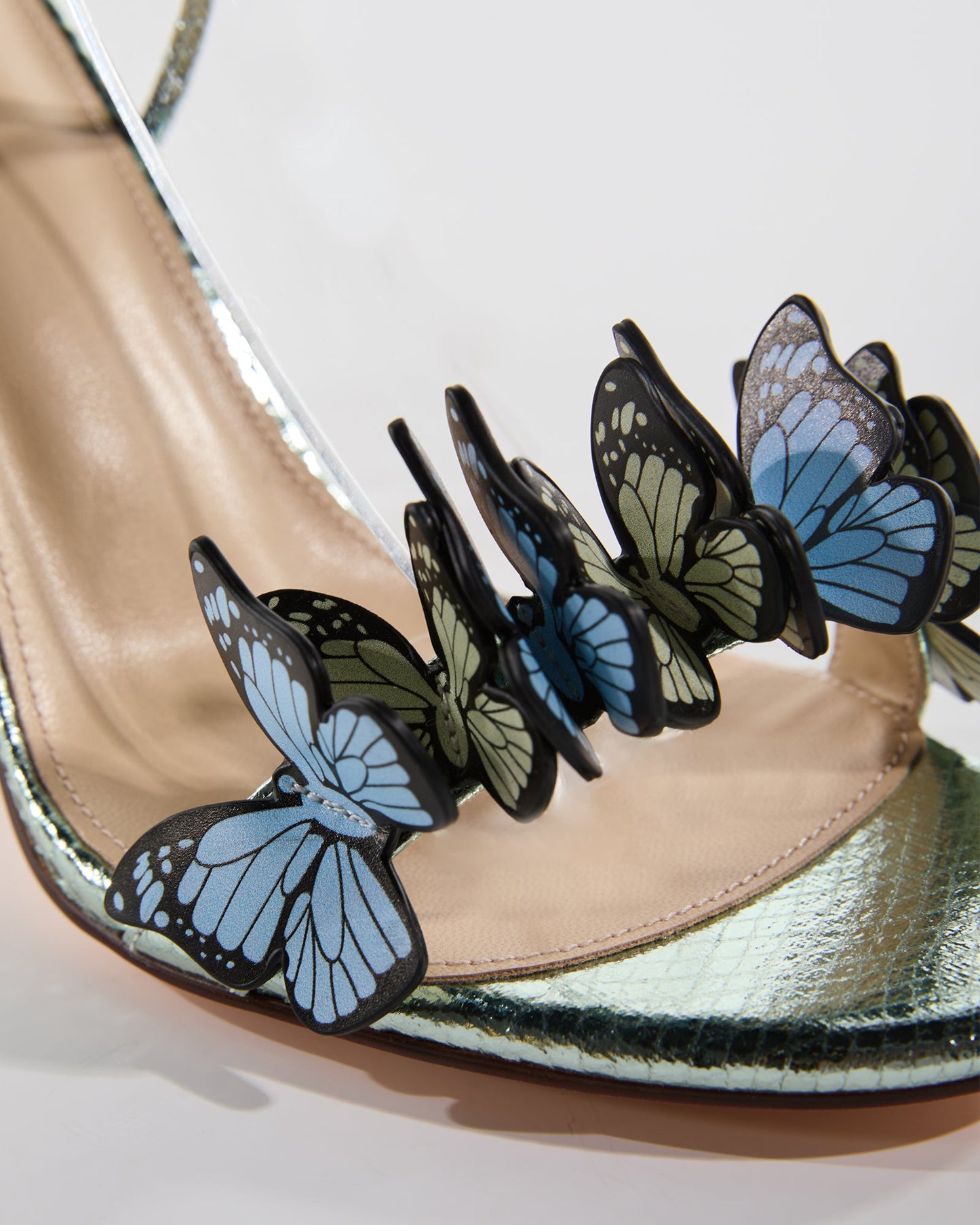 Carla Snake Print Butterfly Embellished Sandals In Green