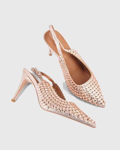 Carolina Rhinestone Slingback Pumps In Champagne