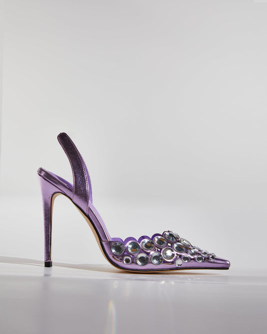 Carolina Rhinestone Slingback Pumps In Purple