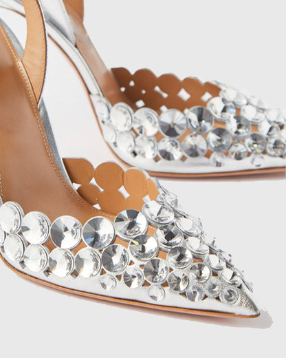 Carolina Rhinestone Slingback Pumps In Silver