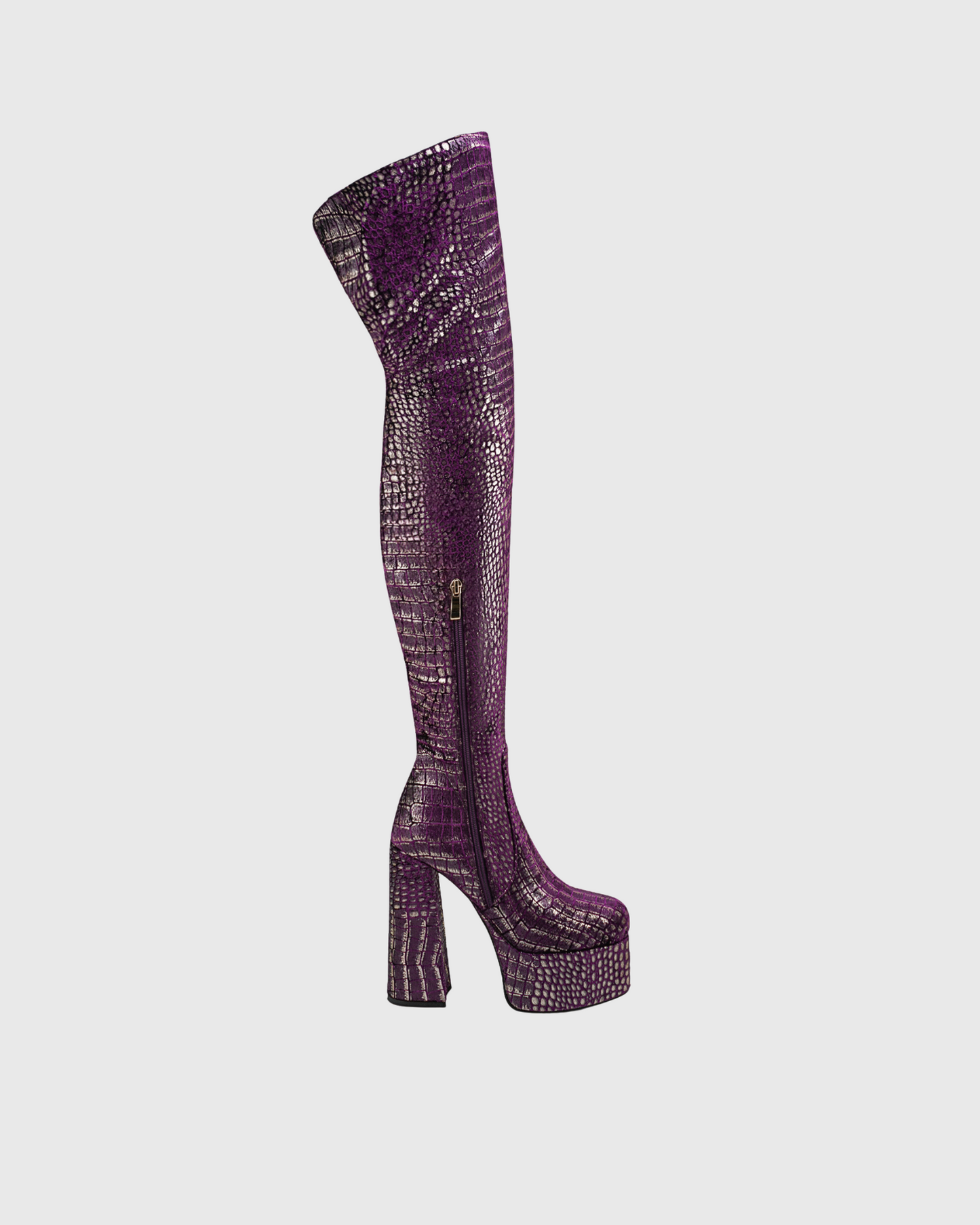 Carson Snake Print Platform Over The Knee Boots In Purple