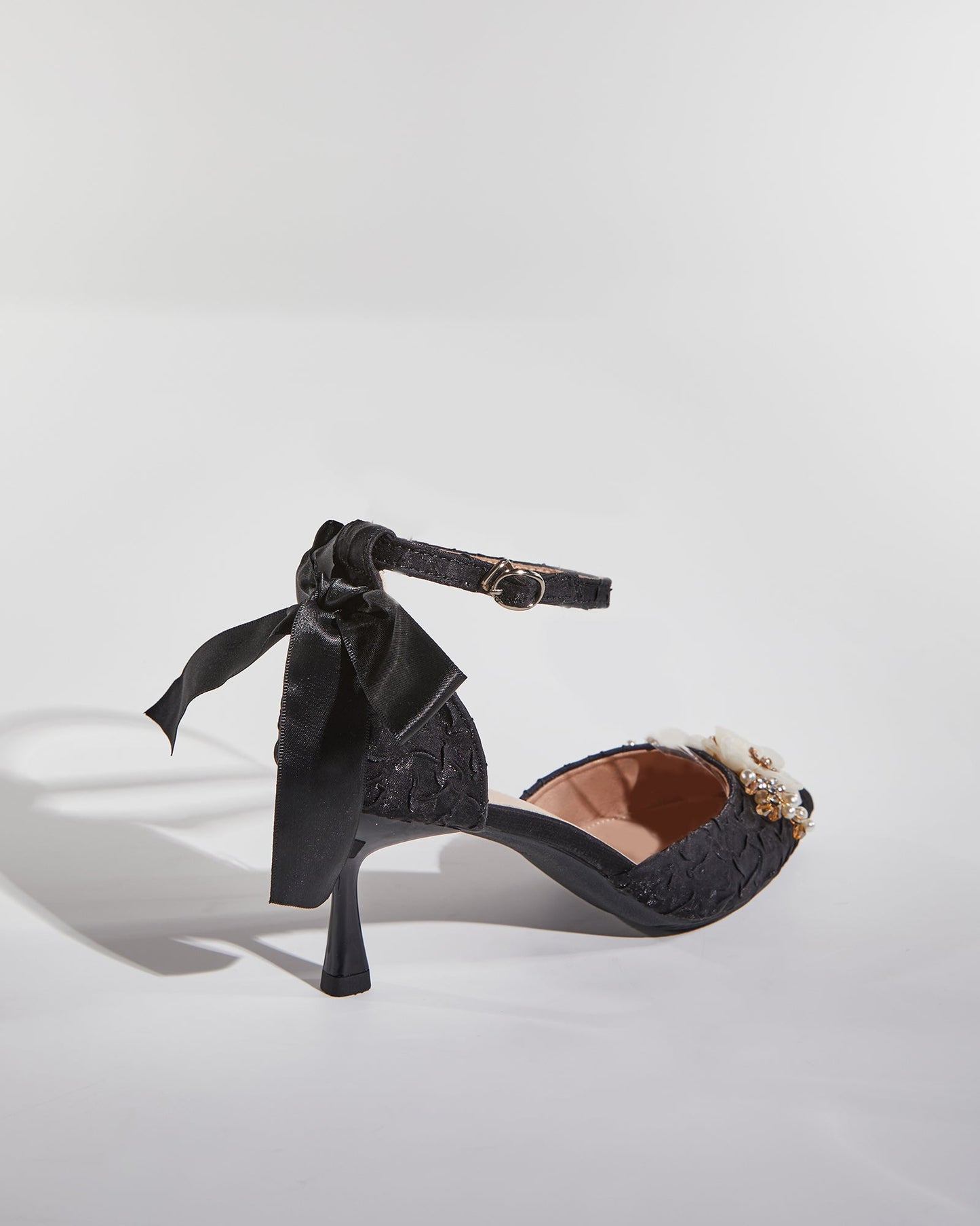 Cat Rhinestone Mesh Flower Sparkle Pumps In Black