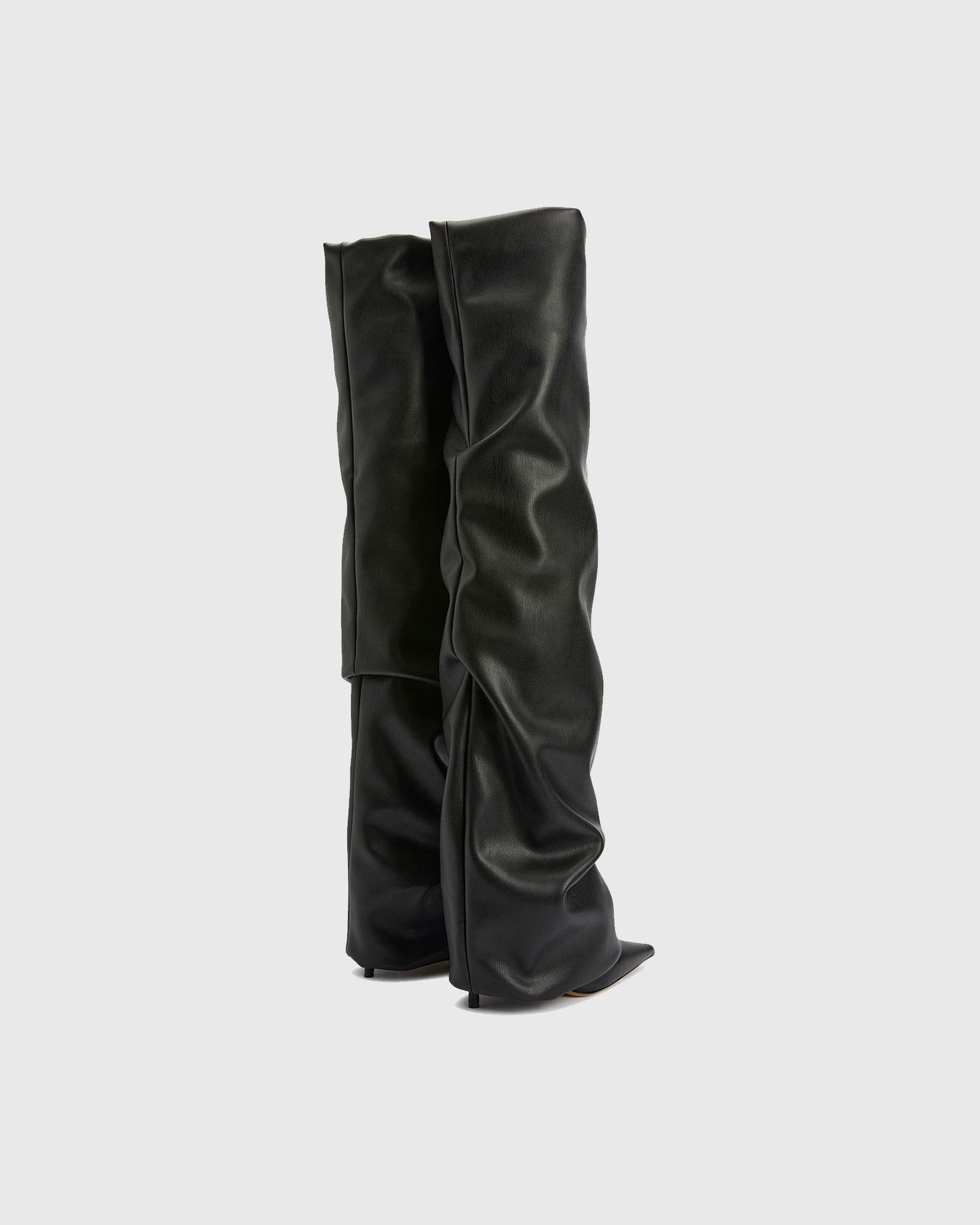 Caterina Ruched Leather Over The Knee Boots In Black