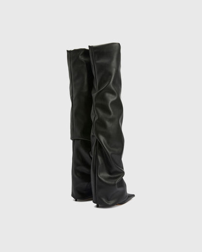 Caterina Ruched Leather Over The Knee Boots In Black