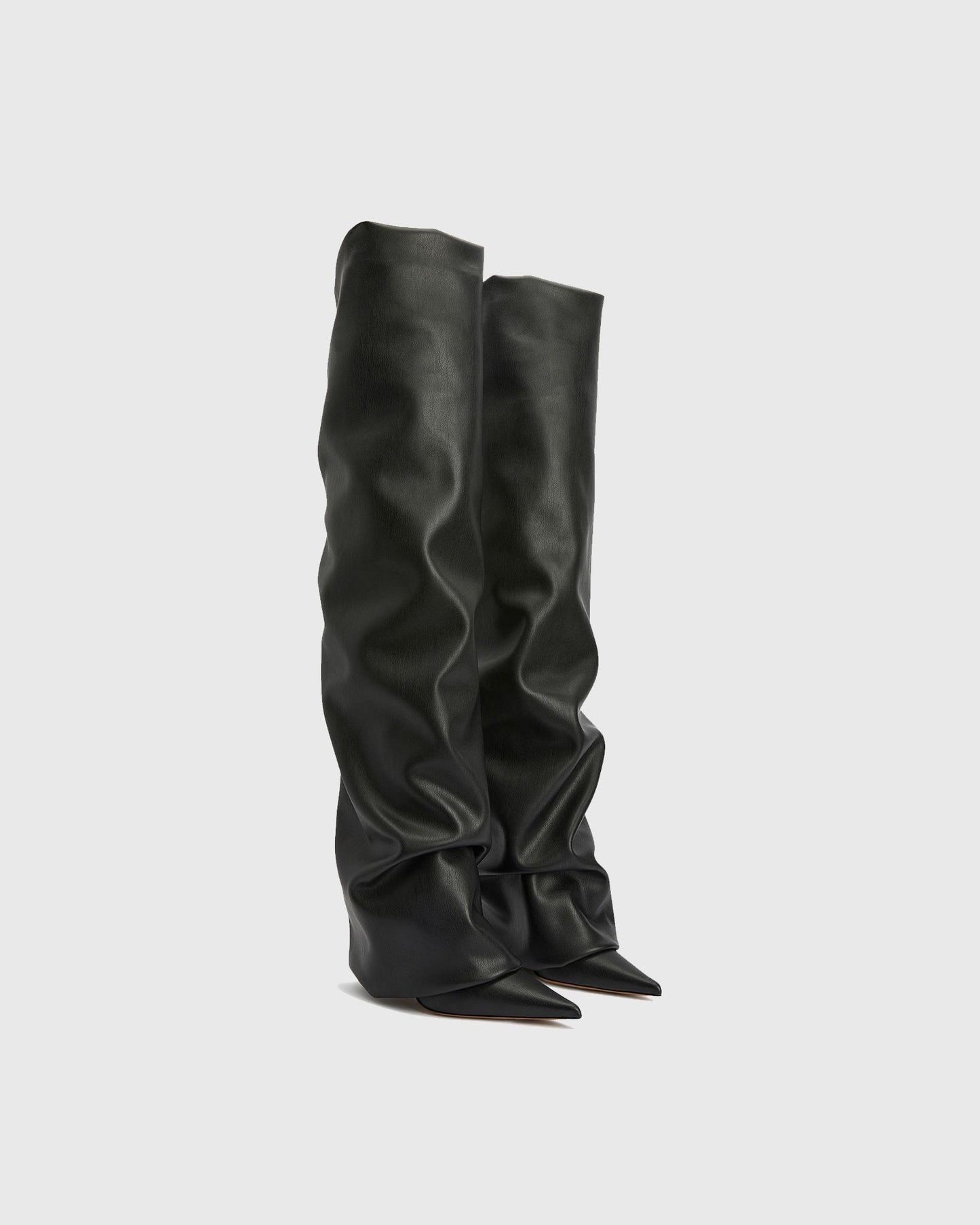 Caterina Ruched Leather Over The Knee Boots In Black
