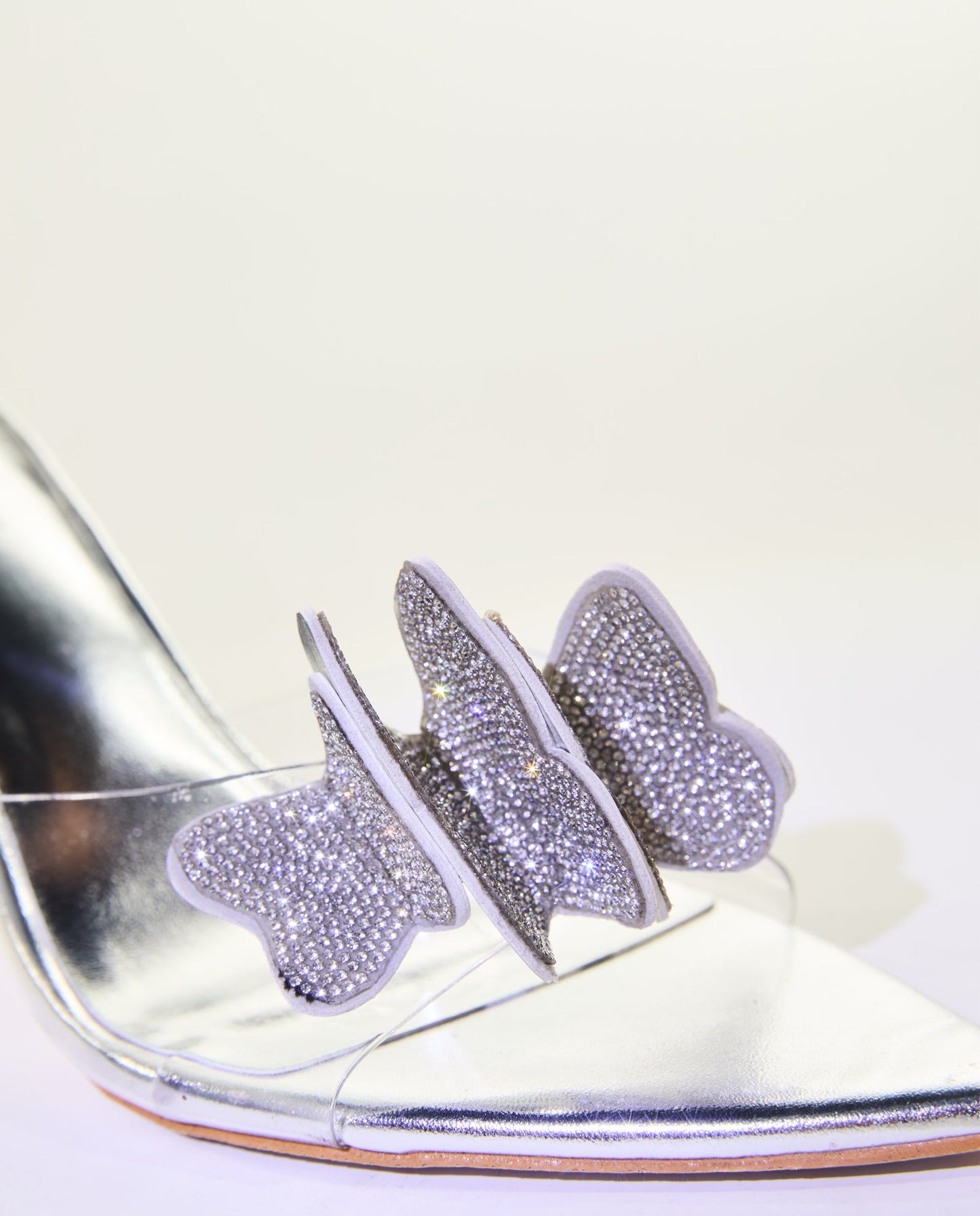 Catia Rhinestone Butterfly Slippers In Silver