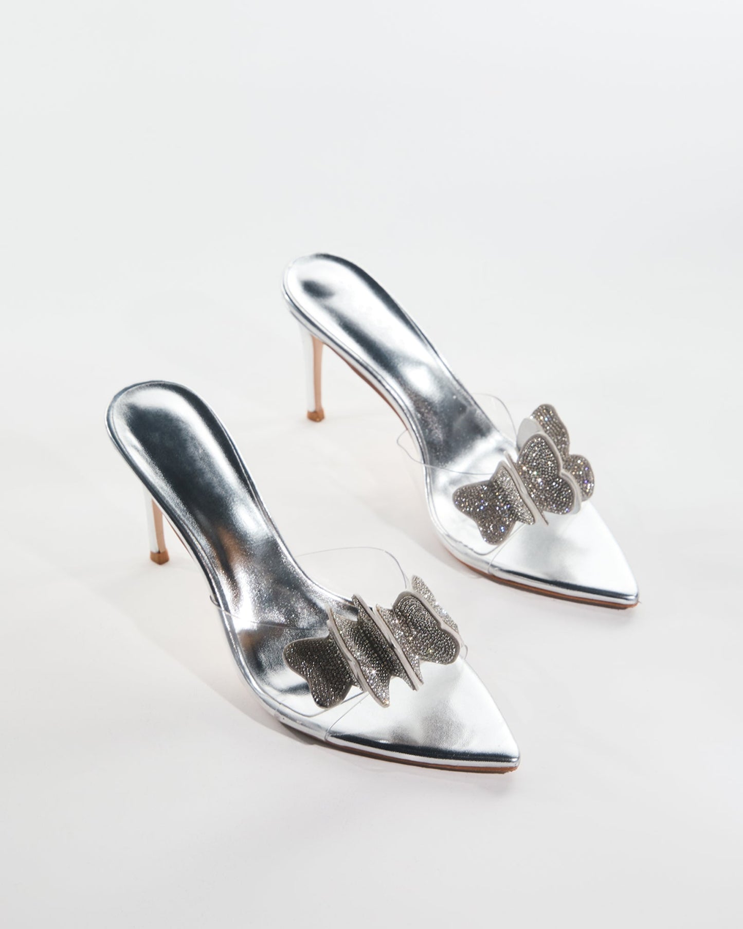 Catia Rhinestone Butterfly Slippers In Silver