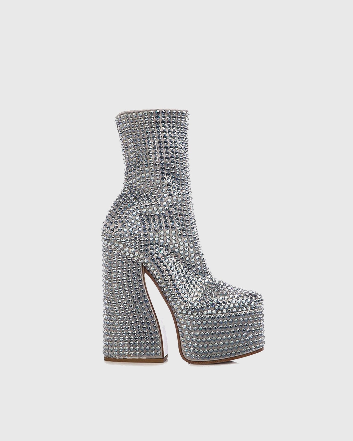 Cecilia Rhinestone Embellished Platform Mid Calf Boots In Silver
