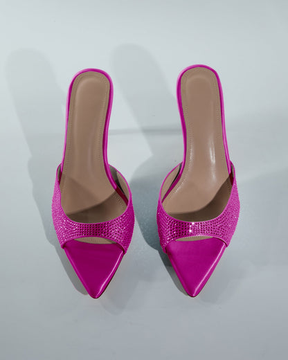 Charli Rhinestone Slippers In Hot Pink