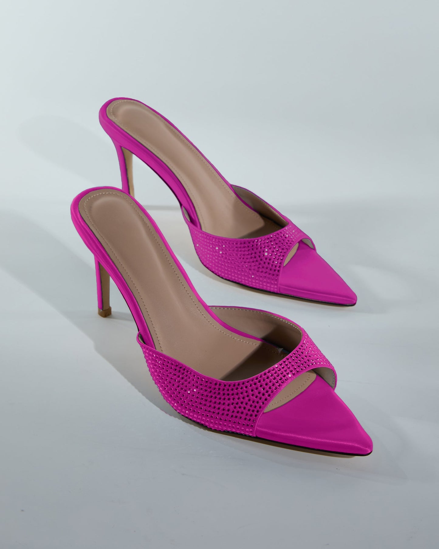 Charli Rhinestone Slippers In Hot Pink