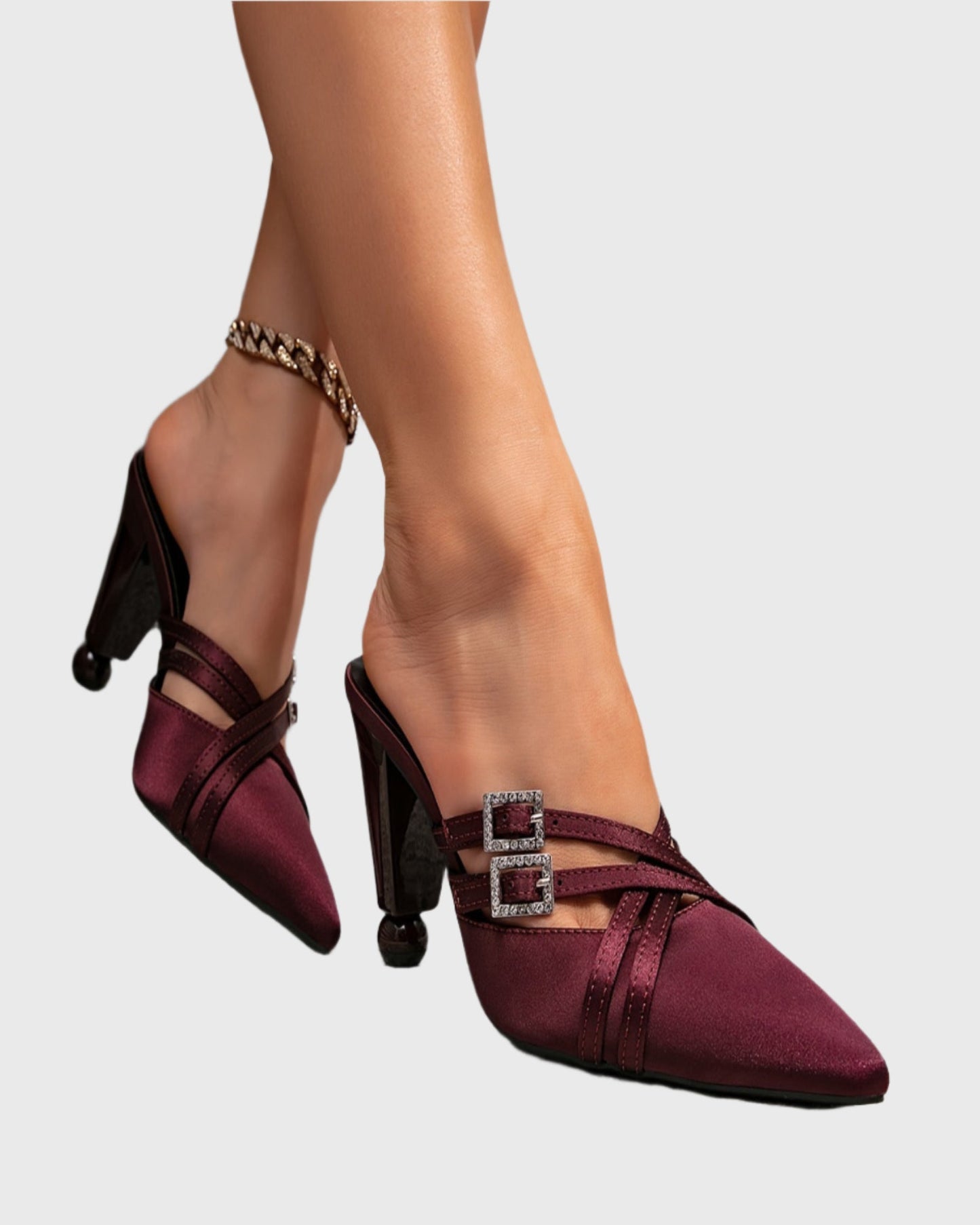 Chloe Buckle Cross Mules In Wine