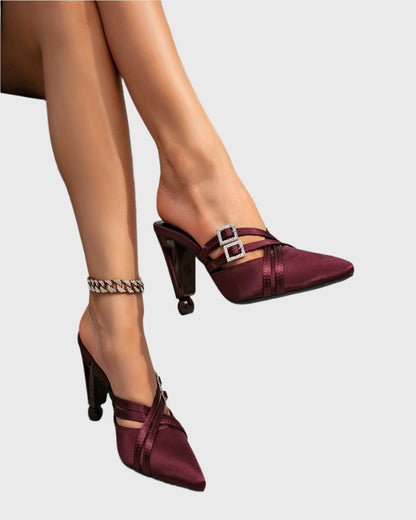 Chloe Buckle Cross Mules In Wine