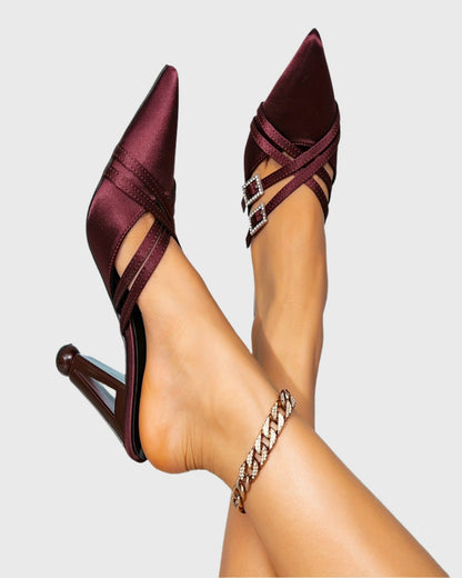 Chloe Buckle Cross Mules In Wine