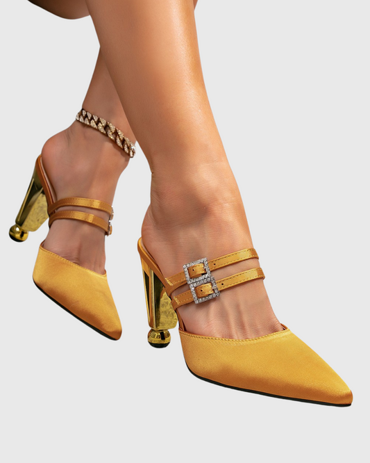 Chloe Satin Mules In Yellow