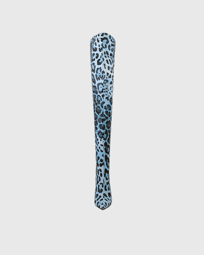 Claretta Leopard Print Over The Knee Boots In Blue