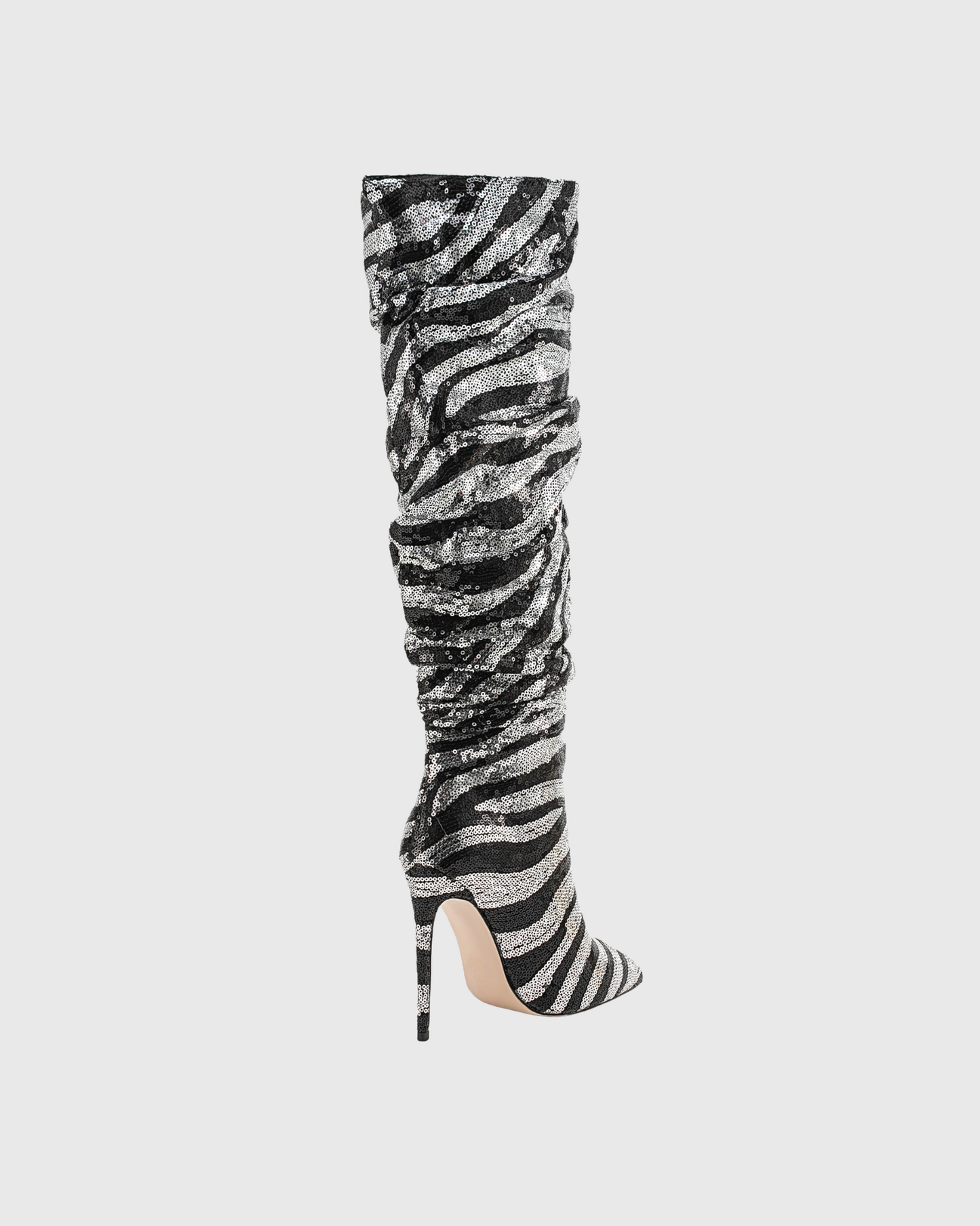 Claretta Zebra Print Ruch Knee High Boots