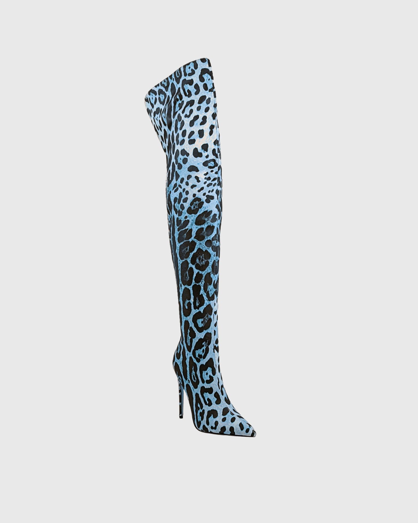 Claretta Leopard Print Over The Knee Boots In Blue