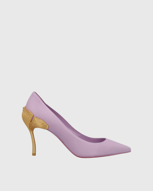 Cleo Metal Leaf Heels In Lilac
